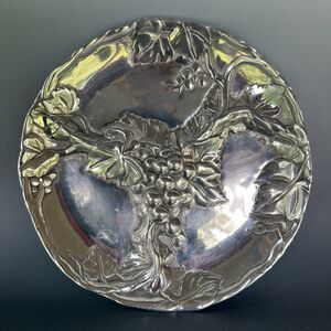 Vintage Mexican pewter grape plate 3 section handmade serving dish